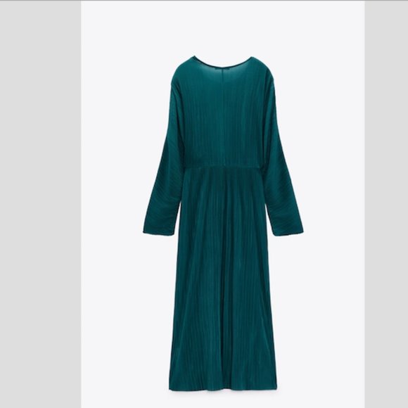 Zara Pleated Midi Dress Teal Sz Medium NWT - Picture 7 of 9